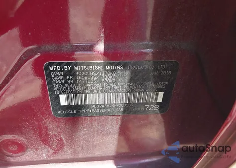 2017 Mitsubishi Mirage Es из США, поврежденный, VIN ML32A3HJ4HH000569